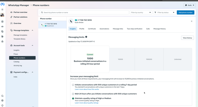 Business-initiated conversations in a rolling 24-hour period